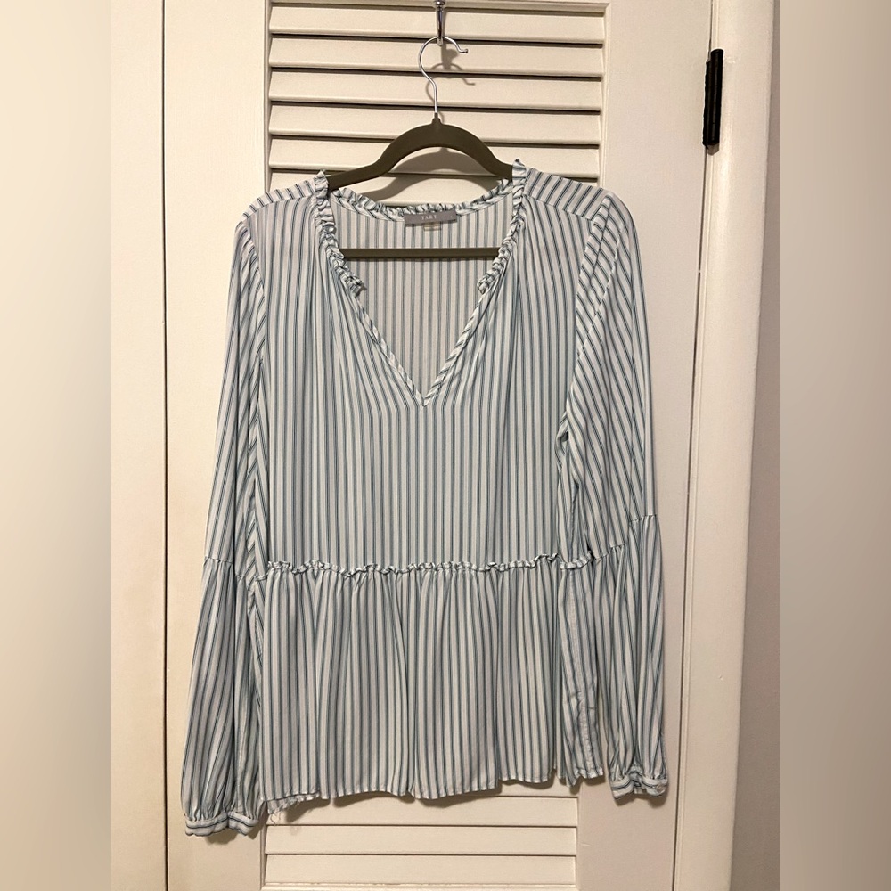 Tart Blue and White Striped Peplum Blouse
